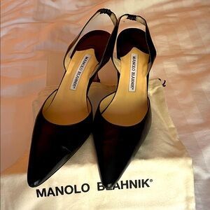 Manolo Blahnik Carolyne Black Calf Skin Slingback Pump